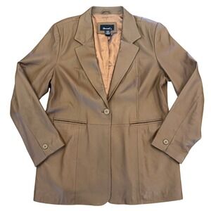Denim & Co. Tan Genuine Leather Blazer Jacket XL A103448 Single Button Coat